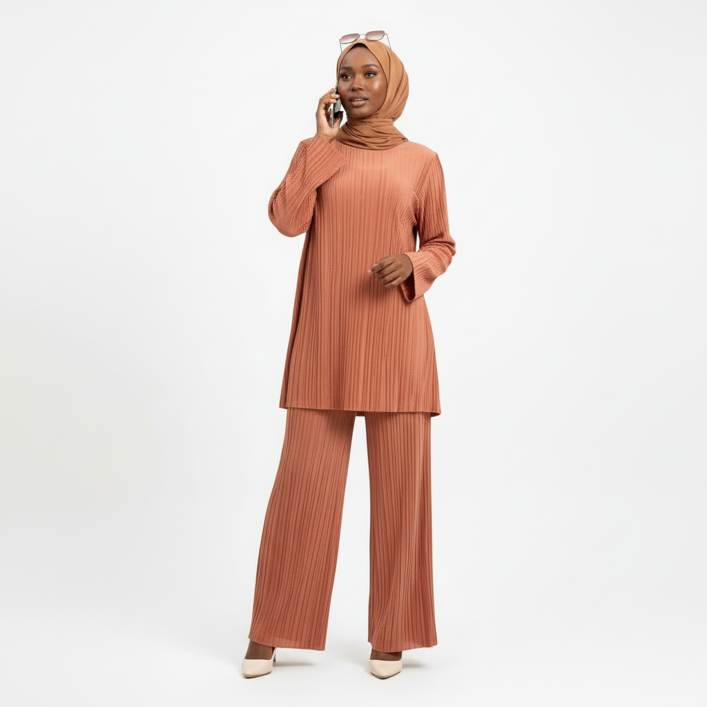 Costume 2 pièces ample et décontracté plissé de style ethnique