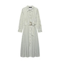 European And American Style Striped Lapel Single Breasted Belt Dress - Picture Color / L