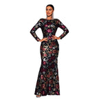 Evening Gown, Long Sleeve Crew Neck Sequined Bridesmaid Dress