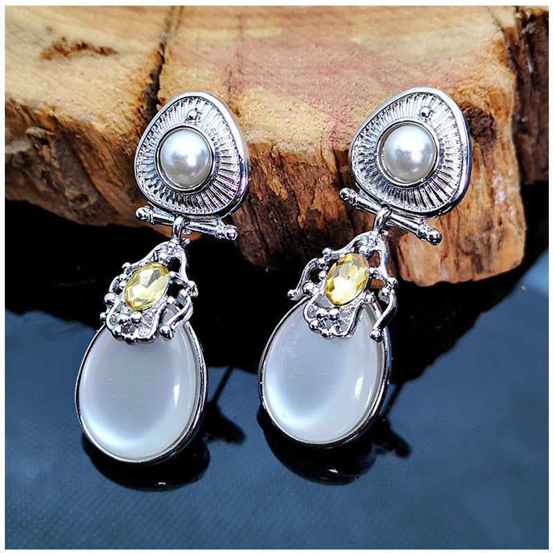 Exaggerated Moonstone Pearl Earrings - Moonstone - Earrings