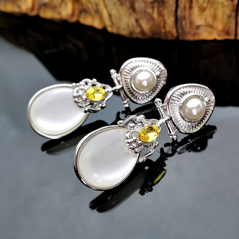 Exaggerated Moonstone Pearl Earrings - Moonstone - Earrings