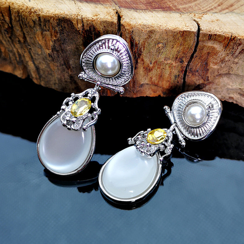 Exaggerated Moonstone Pearl Earrings - Moonstone - Earrings