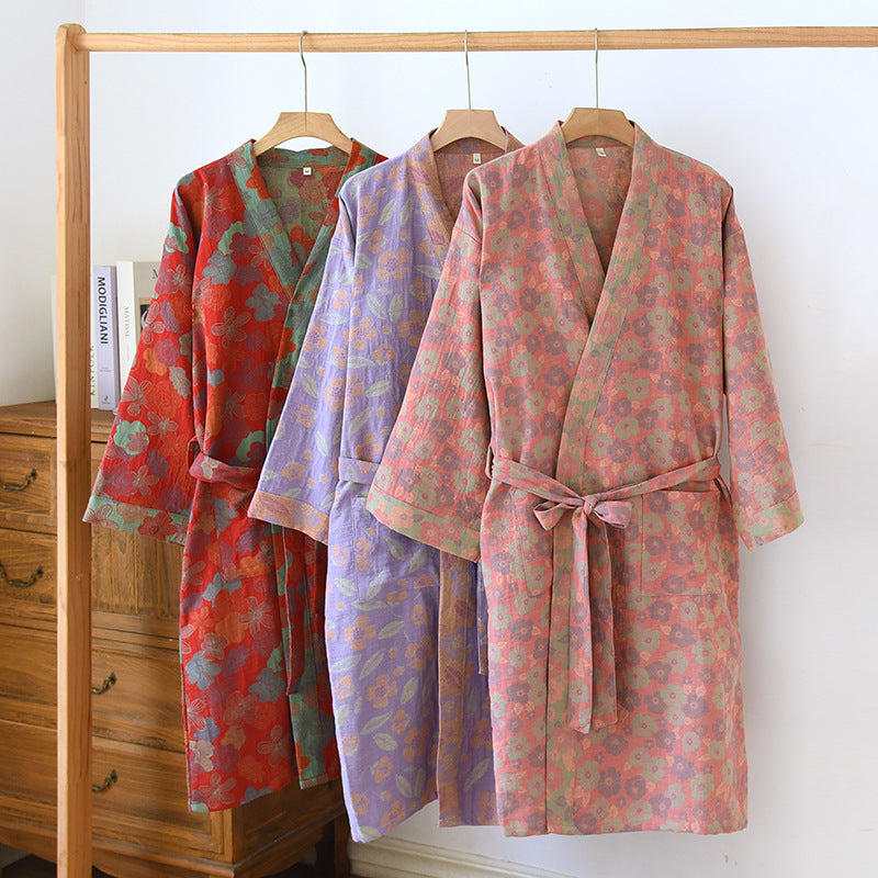 Retro Jacquard Bathrobe, Japanese Kimono Robe