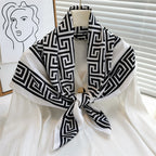 Women's Premium Twill Silk Scarf, Large Printed 90/90cm Striped Square Scarf