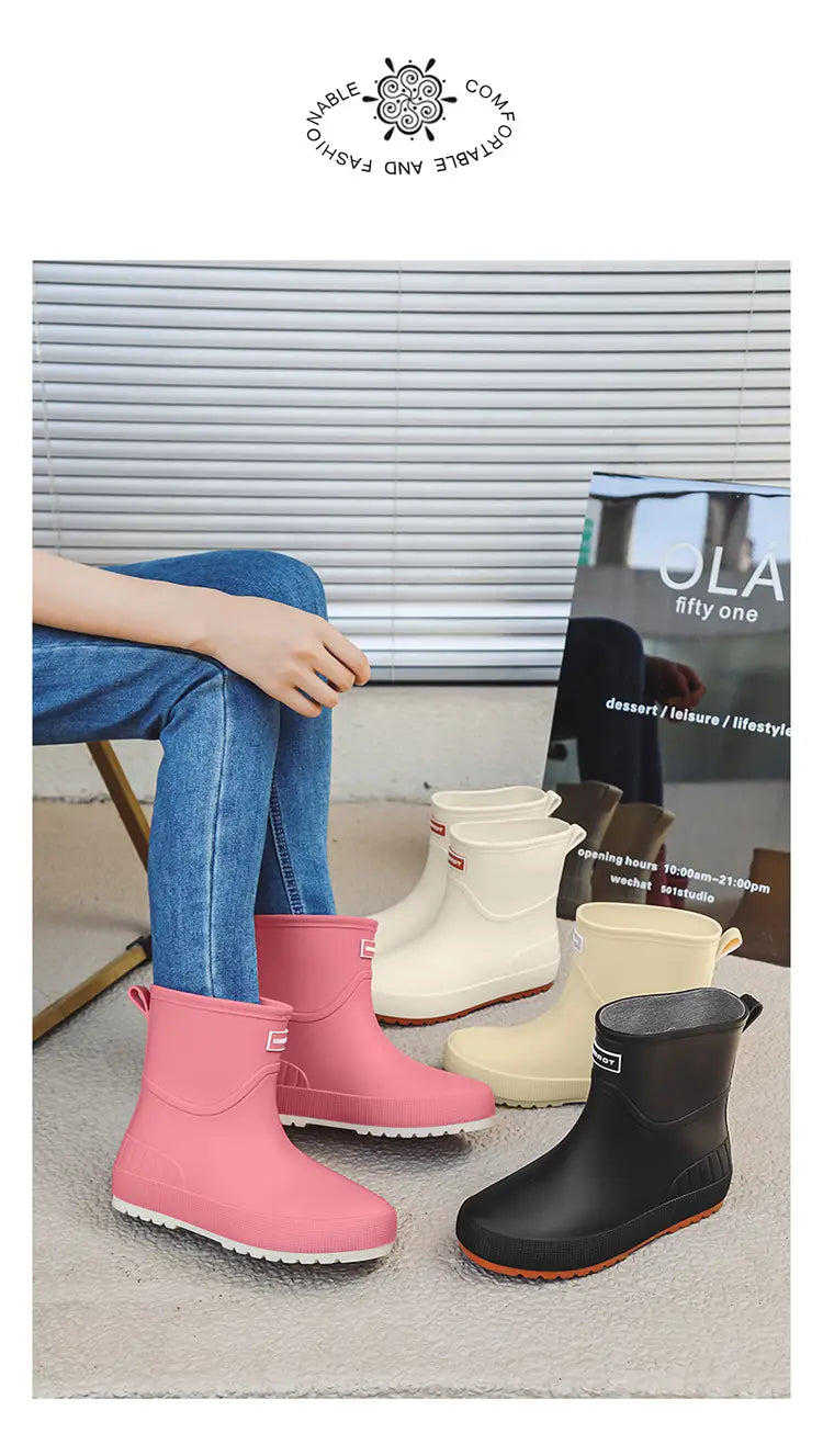 Mid-calf Women’s Stylish Water Shoes Outdoor Non-slip Adult Rain Boots