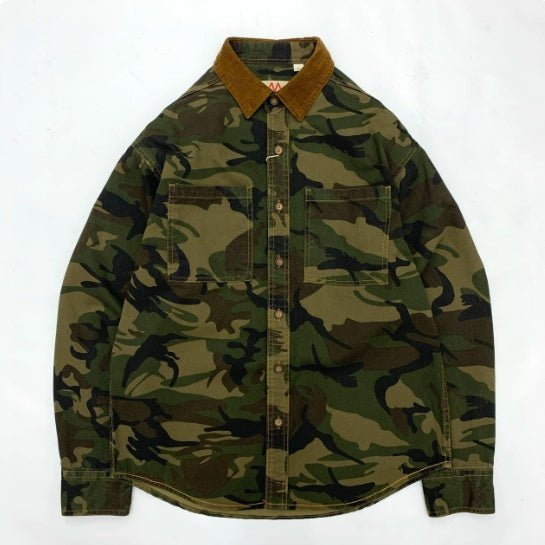 Men's Retro Camouflage Corduroy Shirt | Japanese-Inspired Lapel Design