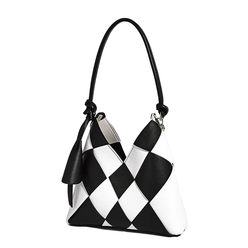 Woven Patchwork Shoulder Bag – Large Capacity Bucket Design