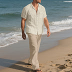 Men's Short Sleeve Shirt and Trousers, Beach Suit for Men