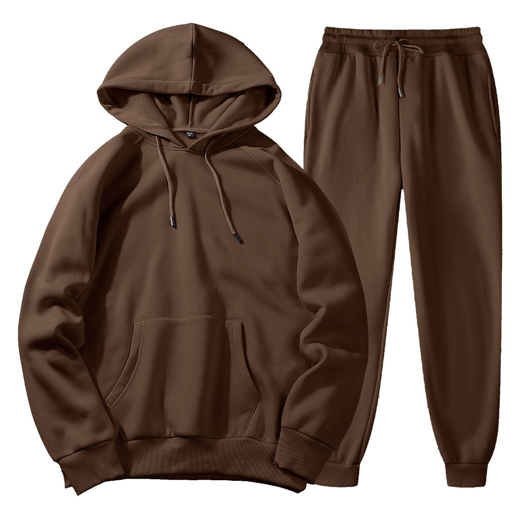 Men's Casual Solid Colour Sports Suit, Sports Hoodie and Trousers Set