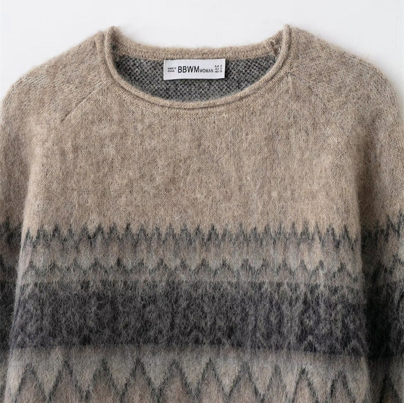 Women's Distressed Effect Jacquard Knit Sweater