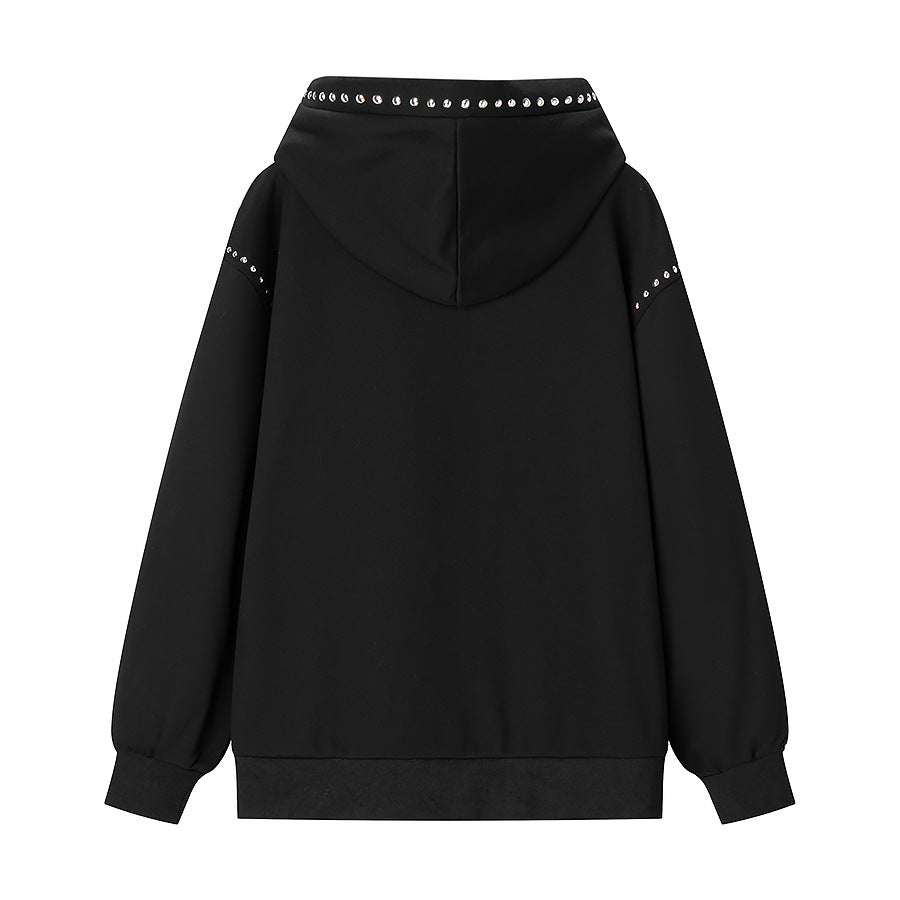 Black Rivet Detail Hooded Sweatshirt