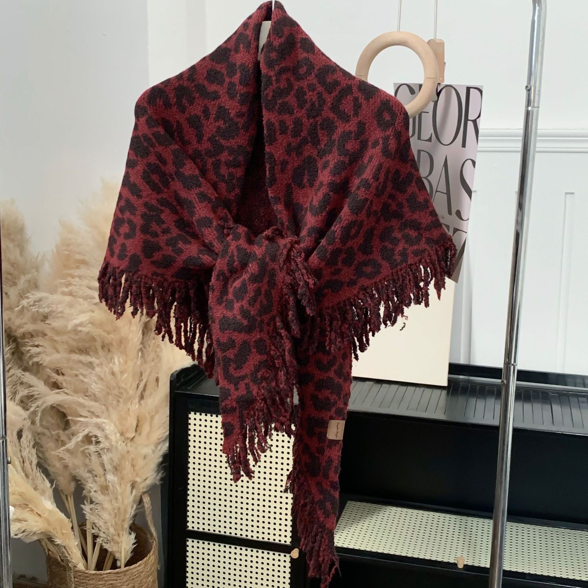 Women's Leopard Print Fringe Scarf