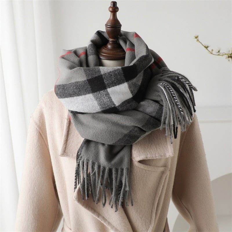 Cashmere-like Plaid Unisex Warm Shawl