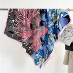 Women's Premium Twill Silk Scarf, Large Printed 90/90cm Striped Square Scarf