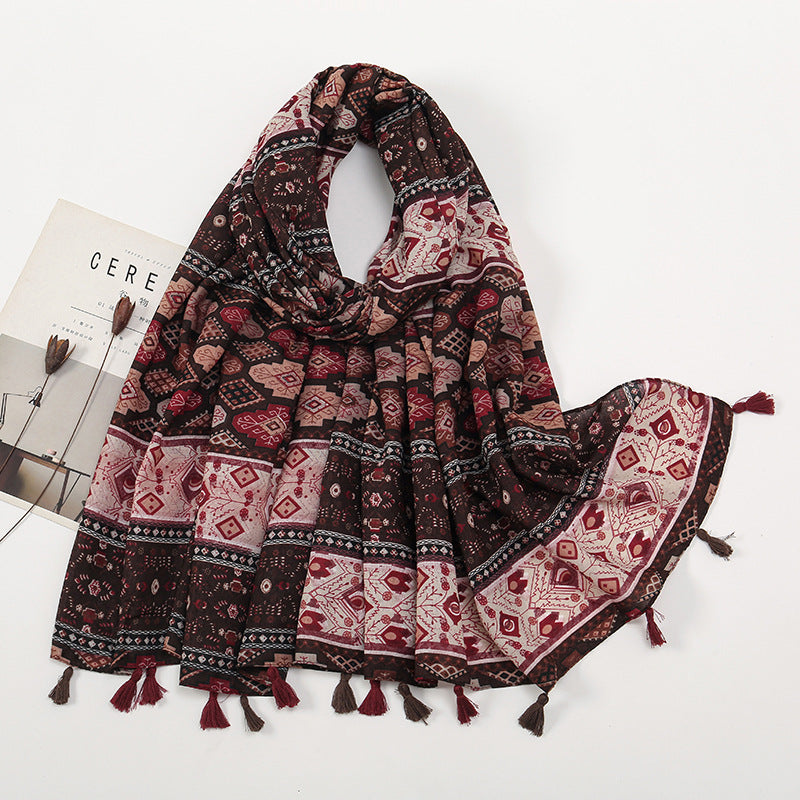 Retro Colour-Block Floral Shawl | 185x80cm All-Season Wrap