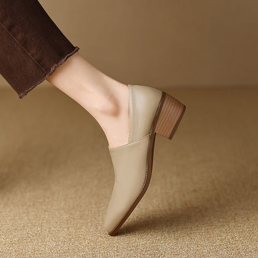 Women's Medium-heeled Deep-mouthed Shoes, Thick-heeled Pointed-toe Shoes