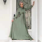 Fashion Large Hem Satin Dress - Mint Green / L