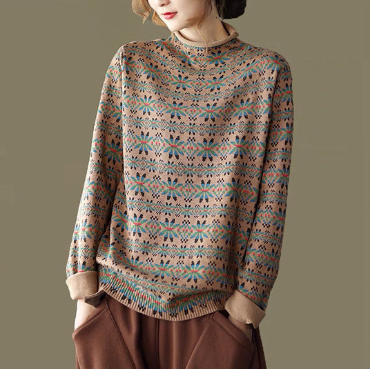 Fashionable All-match Retro Pullover Top For Women - Khaki / Free Size - top
