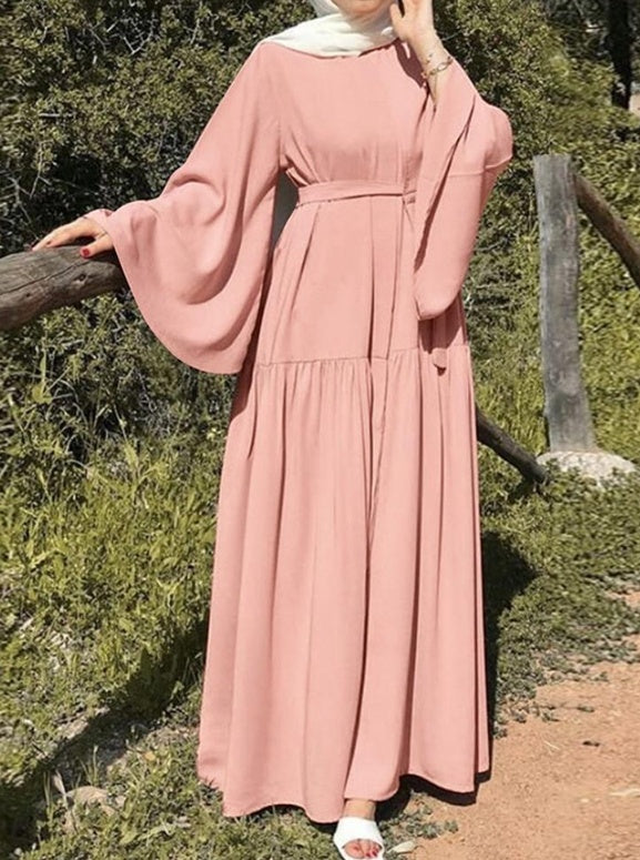 Flared Sleeve Tie-Waist Maxi Dress | Premium Modest Fashion