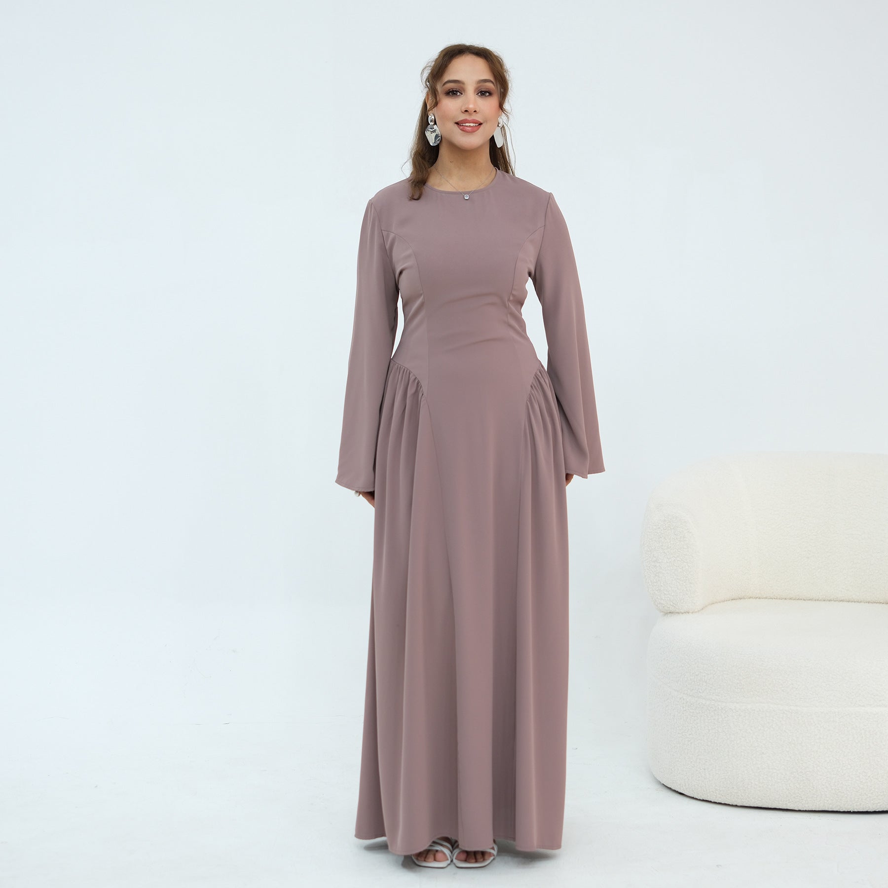 Elegant Floor-Length Modest Dress - Plus Size Long Sleeve A-Line Dress