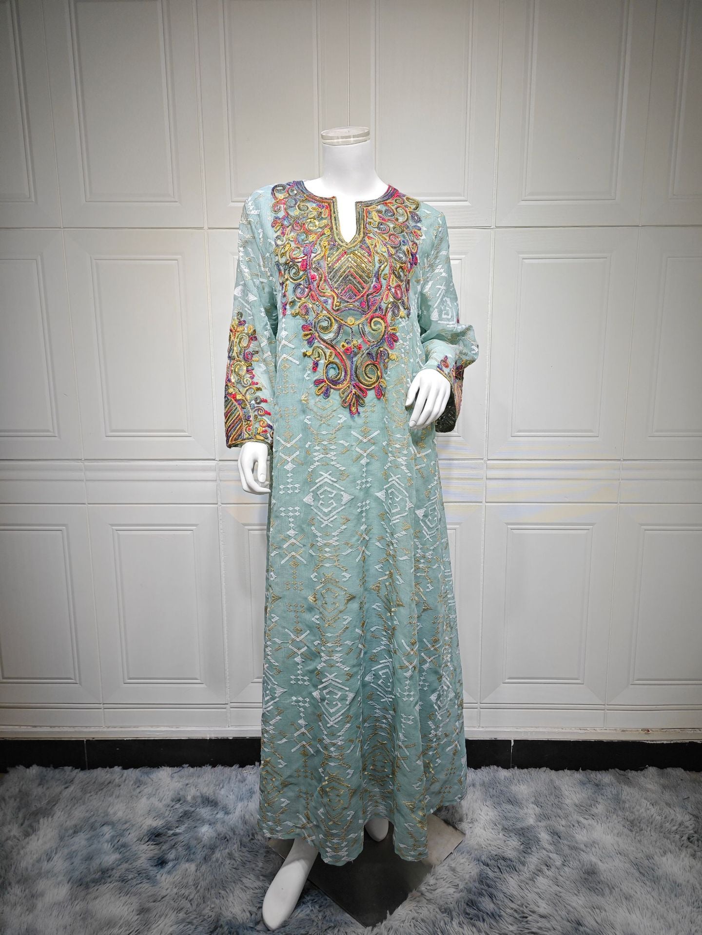Embroidery Patchwork Evening Dress, Modest Evening Dress