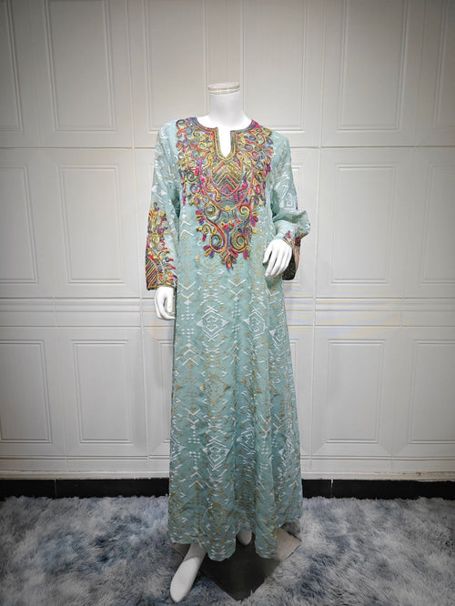 Embroidery Patchwork Evening Dress, Modest Evening Dress