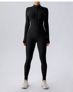 Fleece-lined Long Sleeved Yoga Jumpsuit - L / Black - Yoga jumpsuit