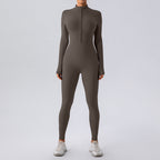 Fleece-lined Long Sleeved Yoga Jumpsuit - L / Dark Gray - Yoga jumpsuit