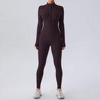 Fleece-lined Long Sleeved Yoga Jumpsuit - L / Grape Purple - Yoga jumpsuit