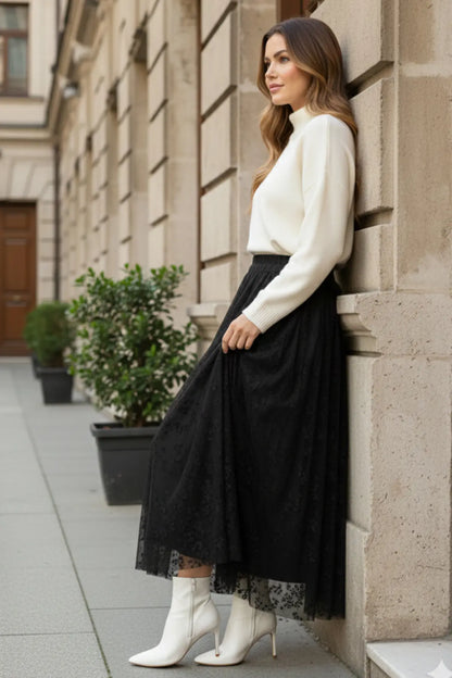 Flock Print Skirt | Black – NEOMODEST product image 2