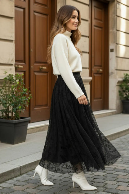 Flock Print Skirt | Black – NEOMODEST product image 3