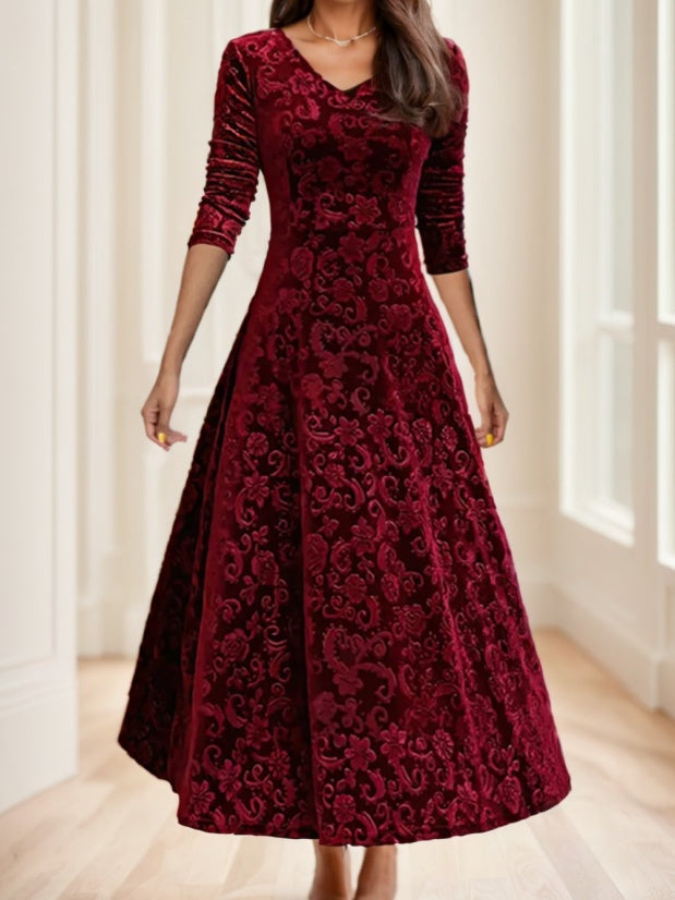 Floral Paisley Pattern Luxury Velvet Dress - Dress