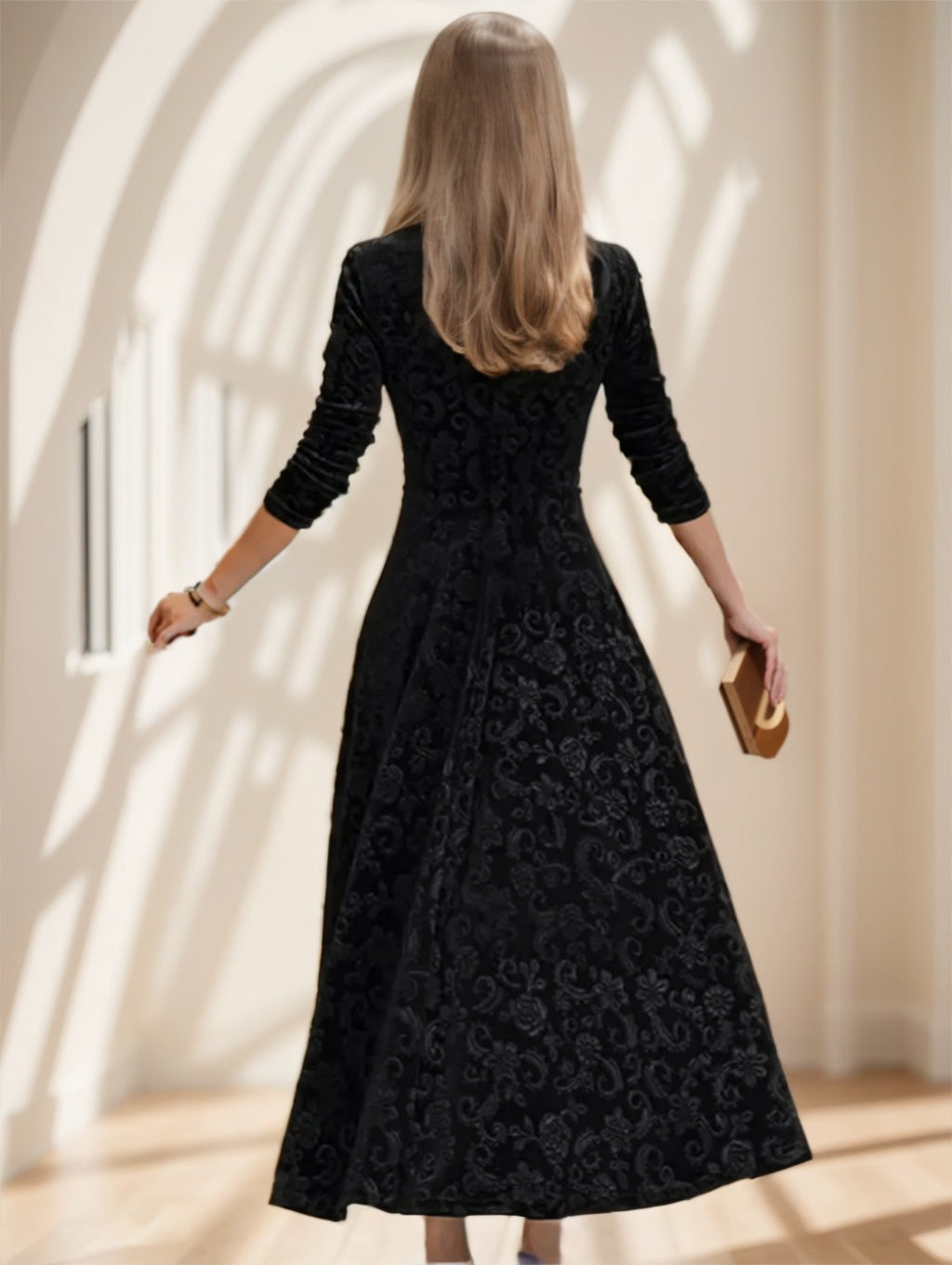 Floral Paisley Pattern Luxury Velvet Dress - Dress