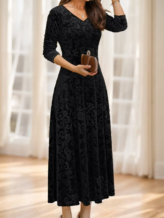 Floral Paisley Pattern Luxury Velvet Dress - Dress