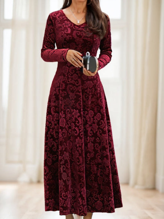 Floral Paisley Pattern Luxury Velvet Dress - Dress