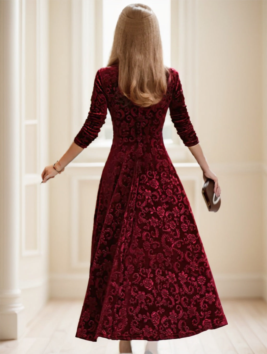 Floral Paisley Pattern Luxury Velvet Dress - Dress
