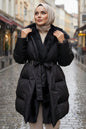Fur Detailed Belted Coat | Black – NEOMODEST product image 1