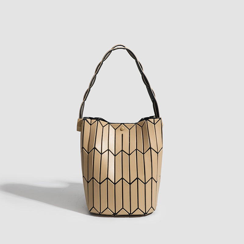 Geometric Rhombus Colour Matching Shoulder Bag - Khaki Small Size - Women’s Shoulder Bag