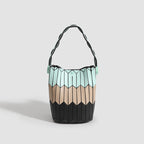 Geometric Rhombus Colour Matching Shoulder Bag - Khaki Stitching Small Size - Women’s Shoulder Bag