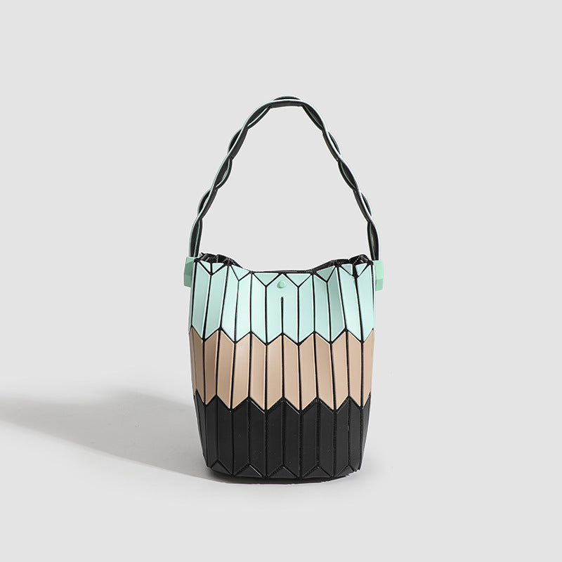 Geometric Rhombus Colour Matching Shoulder Bag - Khaki Stitching Small Size - Women’s Shoulder Bag