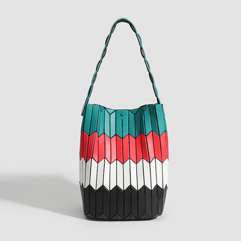 Geometric Rhombus Colour Matching Shoulder Bag - Red Mosaic Large Size - Women’s Shoulder Bag