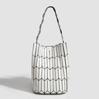 Geometric Rhombus Colour Matching Shoulder Bag - White Large Size - Women’s Shoulder Bag