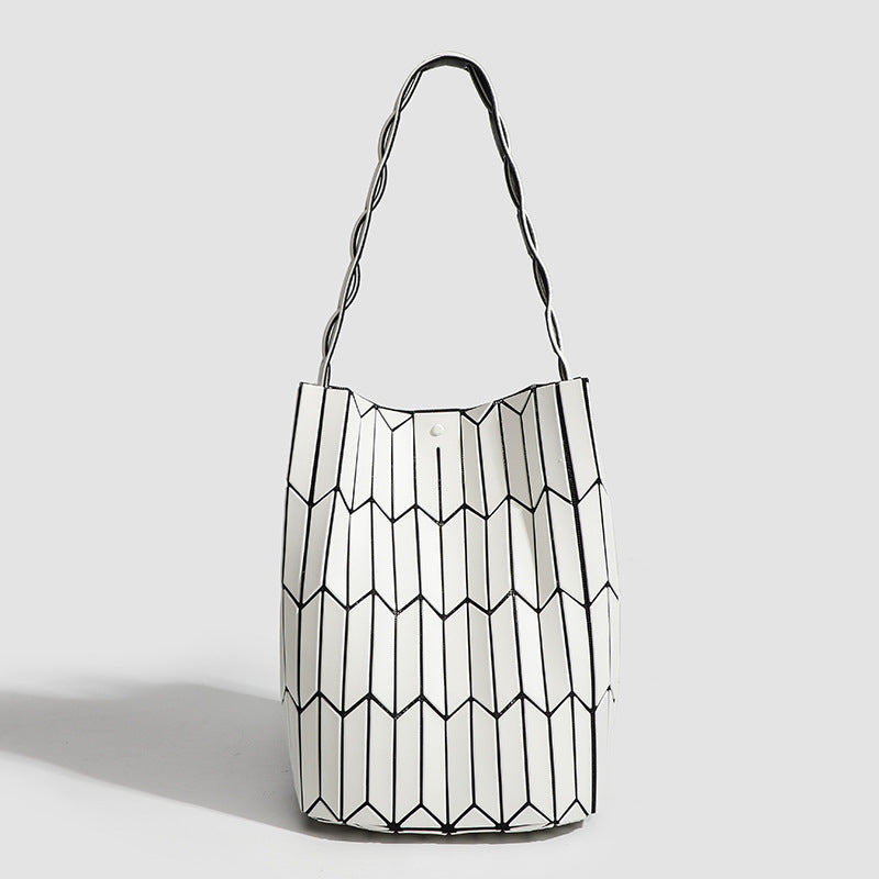 Geometric Rhombus Colour Matching Shoulder Bag - White Large Size - Women’s Shoulder Bag