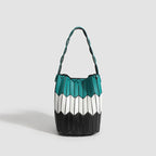 Geometric Rhombus Colour Matching Shoulder Bag - White Stitching Small Size - Women’s Shoulder Bag