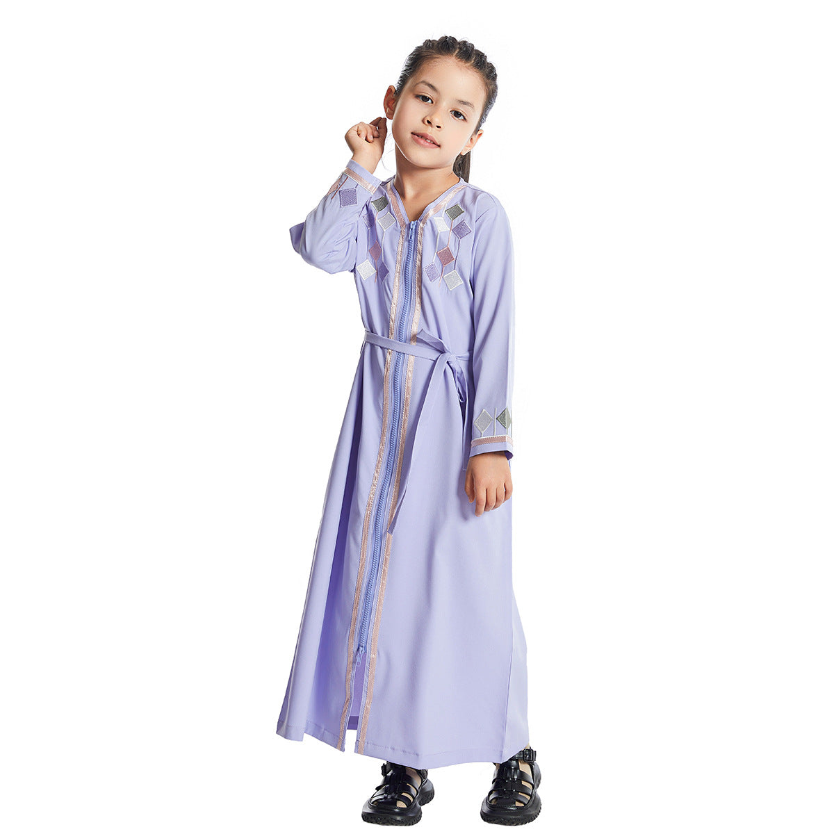 Girls’ Embroidered Zippered Abaya Kids’ Abaya Children’s Hijab Dress - Kids’ Abaya