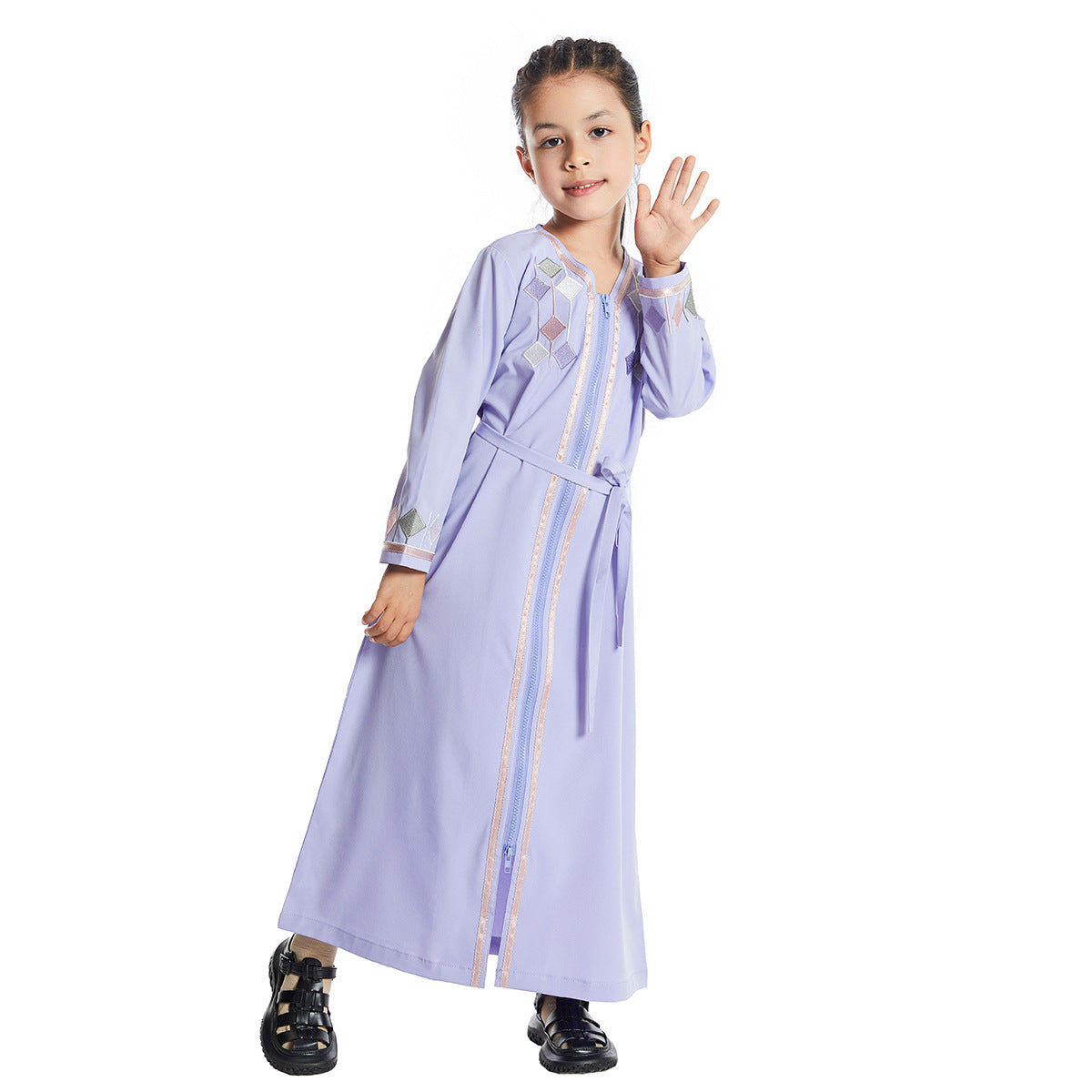 Girls’ Embroidered Zippered Abaya Kids’ Abaya Children’s Hijab Dress - Purple / 100cm - Kids’ Abaya