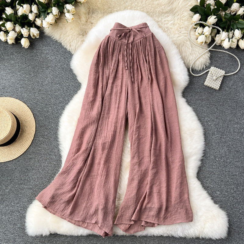 Girls’ Lightweight High Waist Chiffon Pants - Brown / L - Trousers