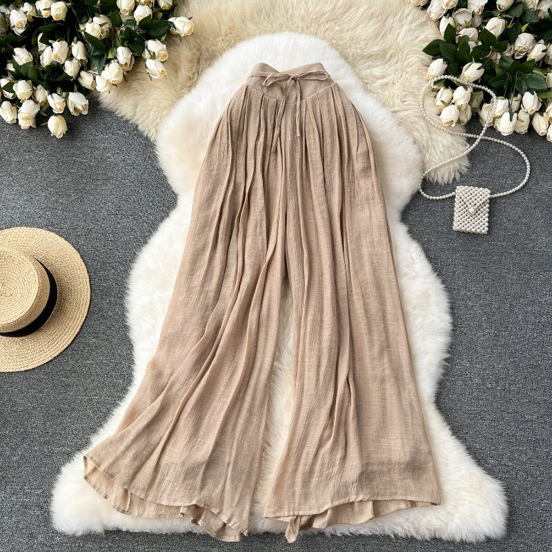 Girls’ Lightweight High Waist Chiffon Pants - Khaki / L - Trousers