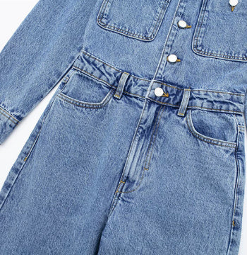 Girls’ Waist-tight Straight-leg Denim Jumpsuit - Women’s jumpsuit