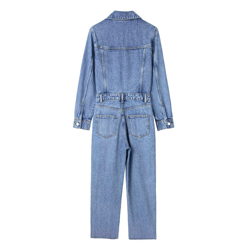 Girls’ Waist-tight Straight-leg Denim Jumpsuit - Women’s jumpsuit